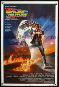 5p050 BACK TO THE FUTURE 1sh '85 Robert Zemeckis, art of Michael J. Fox & Delorean by Drew Struzan!