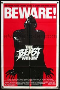 5p062 BEAST WITHIN revised 1sh '82 Philippe Mora, graphic and violent horror, BEWARE!