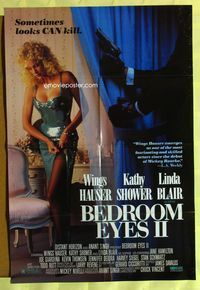 5p067 BEDROOM EYES 2 video 1sh '91 Linda Blair, sexy woman taking off dress, looks can kill!