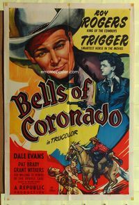 5p071 BELLS OF CORONADO 1sh '50 close-up artwork of Roy Rogers, Dale Evans!