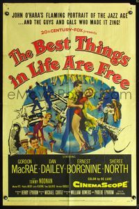 5p076 BEST THINGS IN LIFE ARE FREE 1sh '56 Michael Curtiz, Gordon MacRae, art of gun & trumpet!