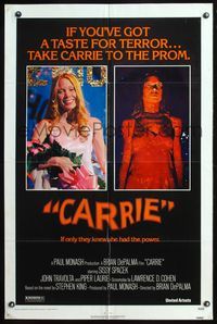 5p169 CARRIE 1sh '76 Stephen King, Sissy Spacek before and after her bloodbath at the prom!