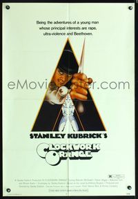5p210 CLOCKWORK ORANGE r rated 1sh '72 Kubrick classic, Phillip Castle art of Malcolm McDowell!