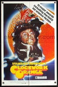 5p209 CLOCKWORK ORANGE 1sh R82 Stanley Kubrick classic, cool different art of Malcolm McDowell!