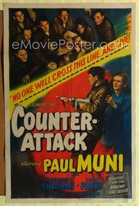 5p226 COUNTER-ATTACK style A 1sh '45 Paul Muni & Marguerite Chapman fight the Nazis in World War II!