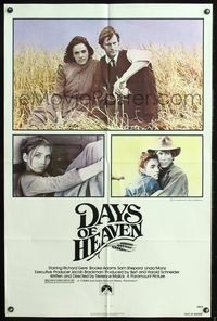 5p241 DAYS OF HEAVEN 1sh '78 Richard Gere, Brooke Adams, directed by Terrence Malick!