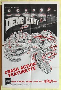 5p248 DEMO DERBY 1sh '63 crash action, cool artwork of bloody car crashes!