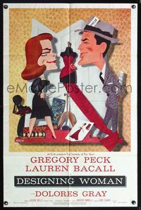 5p258 DESIGNING WOMAN style B 1sh '57 best art of Gregory Peck & Lauren Bacall by Jacques Kapralik!