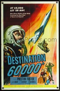 5p265 DESTINATION 60,000 1sh '57 cool artwork of military man-flown bullets of the skies!