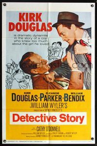 5p270 DETECTIVE STORY 1sh R60 William Wyler, Kirk Douglas about to punch William Bendix!