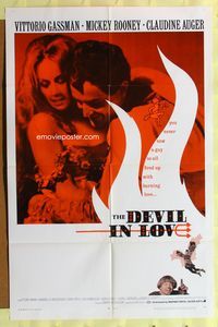 5p272 DEVIL IN LOVE 1sh '68 close up of Vittorio Gassman & sexy Claudine Auger, Mickey Rooney