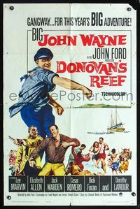 5p285 DONOVAN'S REEF 1sh '63 John Ford, great art of punching sailor John Wayne & Lee Marvin!