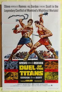5p297 DUEL OF THE TITANS 1sh '63 Romolo e Remo, Steve Hercules Reeves vs Gordon Tarzan Scott!