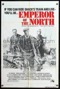 5p305 EMPEROR OF THE NORTH POLE style B 1sh '73 Lee Marvin, Ernest Borgnine, cool action art!