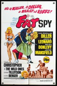 5p316 FAT SPY 1sh '66 artwork of Phyllis Diller & super sexy Jayne Mansfield!