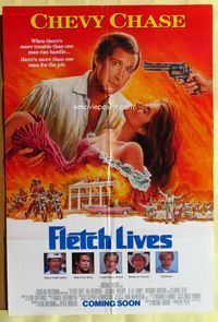 5p328 FLETCH LIVES advance 1sh '89 Chevy Chase, Julianne Phillips, Gone With the Wind parody art!