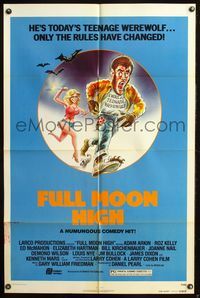 5p344 FULL MOON HIGH styleB 1sh '80 Larry Cohen, great art of sexy girl with knife chasing werewolf!