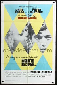 5p348 GAME IS OVER 1sh '67 Roger Vadim's La Curee, Jane Fonda, Peter McEnery, cool design!