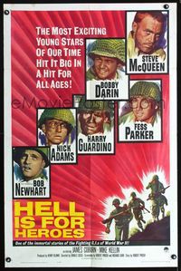 5p435 HELL IS FOR HEROES 1sh '62 Steve McQueen, Bob Newhart, Fess Parker, Bobby Darin