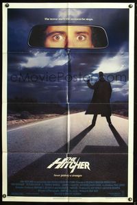 5p461 HITCHER 1sh '86 Rutger Hauer, C. Thomas Howell, terror starts the moment he stops!