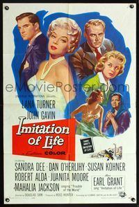 5p483 IMITATION OF LIFE 1sh '59 art of sexy Lana Turner, Sandra Dee, from Fannie Hurst novel!