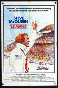 5p527 LE MANS 1sh '71 cool artwork of of race car driver Steve McQueen!