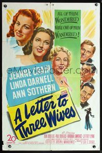 5p535 LETTER TO THREE WIVES 1sh '49 Jeanne Crain, Linda Darnell, Ann Sothern, young Kirk Douglas!