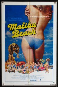 5p577 MALIBU BEACH 1sh '78 great image of sexy topless girl in bikini on famed California beach!