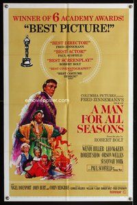5p584 MAN FOR ALL SEASONS style C 1sh '67 Paul Scofield, Robert Shaw, Best Picture Academy Award!