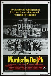 5p630 MURDER BY DEATH 1sh '76 great Charles Addams artwork of cast by dead body & spooky house!