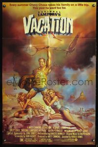 5p642 NATIONAL LAMPOON'S VACATION 1sh '83 sexy exaggerated art of Chevy Chase by Boris Vallejo!
