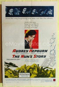 5p658 NUN'S STORY 1sh '59 religious missionary Audrey Hepburn was not like the others, Peter Finch!