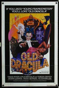 5p662 OLD DRACULA 1sh '75 Vampira, David Niven as Dracula, Clive Donner, wacky horror art!