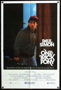 5p674 ONE TRICK PONY 1sh '80 great c/u of Paul Simon holding guitar in case, rock & roll!