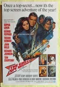 5p677 OPERATION CROSSBOW 1sh '65 sexy Sophia Loren & George Peppard, The Great Spy Mission!