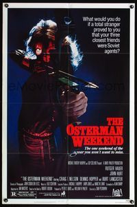 5p678 OSTERMAN WEEKEND 1sh '83 typical Sam Peckinpah, wild image of woman w/bow & arrow!