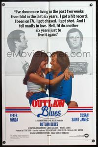 5p679 OUTLAW BLUES 1sh '77 great mugshots of crook Peter Fonda & holding sexy Susan Saint James!
