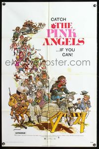 5p698 PINK ANGELS 1sh '71 wacky Steffenhagen art of gay bikers & angry mob!