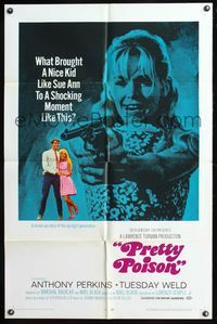 5p709 PRETTY POISON style B 1sh '68 psycho Anthony Perkins & crazy Tuesday Weld!