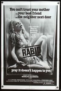 5p717 RABID 1sh '77 gruesome image of girl dead in refrigerator, David Cronenberg directed!