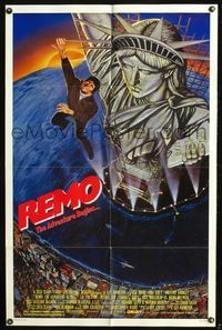 5p721 REMO WILLIAMS THE ADVENTURE BEGINS 1sh '85 Fred Ward clings to the Statue of Liberty!