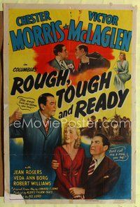 5p733 ROUGH, TOUGH & READY 1sh '45 great image of Chester Morris fighting with Victor McLaglen!