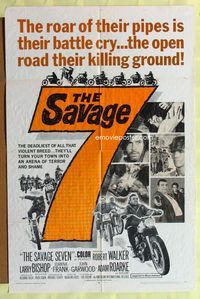 5p741 SAVAGE SEVEN 1sh '68 AIP, bad bikers, the open road their killing ground!