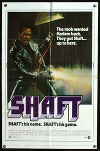 5p758 SHAFT 1sh '71 classic image of tough Richard Roundtree shooting gun!