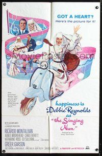 5p773 SINGING NUN 1sh '66 great artwork of Debbie Reynolds with guitar riding Vespa!