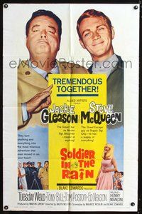 5p783 SOLDIER IN THE RAIN 1sh '64 close-ups of misfit soldiers Steve McQueen & Jackie Gleason!