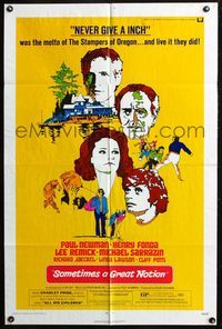 5p787 SOMETIMES A GREAT NOTION 1sh '71 art of Paul Newman, Henry Fonda, Lee Remick & Sarrazin!