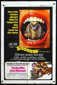 5p804 SSSSSSS/BOY WHO CRIED WEREWOLF 1sh '73 wild horror double-bill!