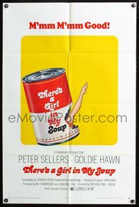 5p857 THERE'S A GIRL IN MY SOUP 1sh '71 Peter Sellers, Goldie Hawn, great Campbells soup can art!