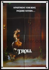 5p900 TROLL 1sh '85 wacky image of monster hiding behind door, produced by Albert Band!